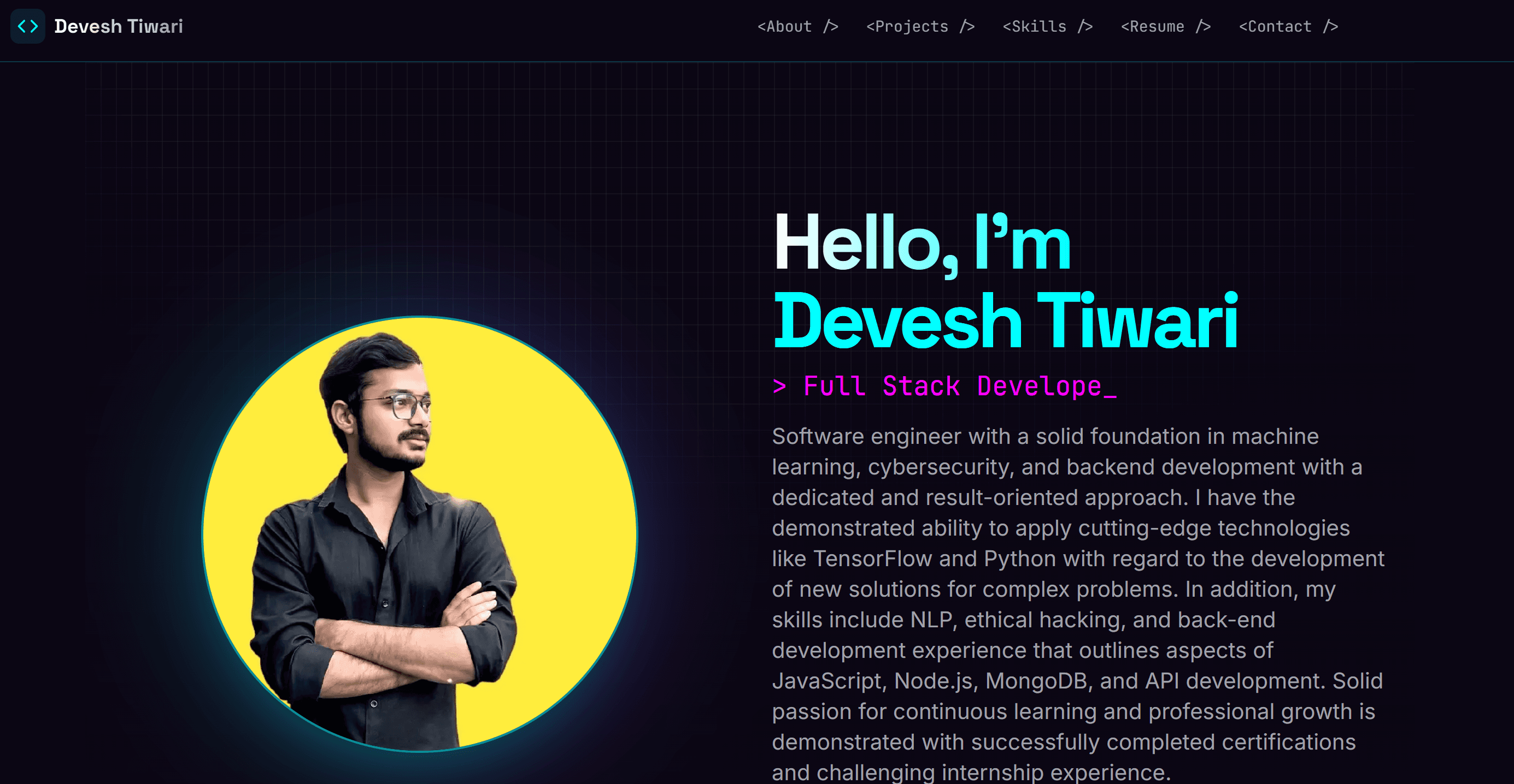 Screenshot of Portfolio Website